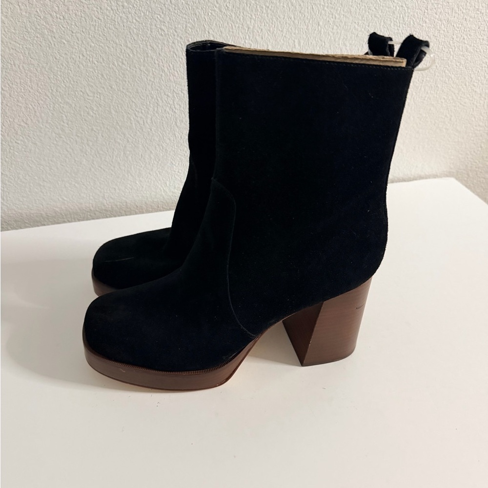 MARC FISHER Black Suede Leather MARYSA Block Heel Platform Ankle Boots Sz 9.5 - Picture 6 of 7